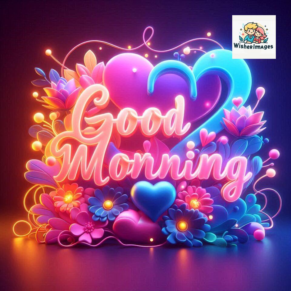 Bright and Cheerful D Good Morning Design with Hearts and flowers with colour full light setup with good morning Flowers ()