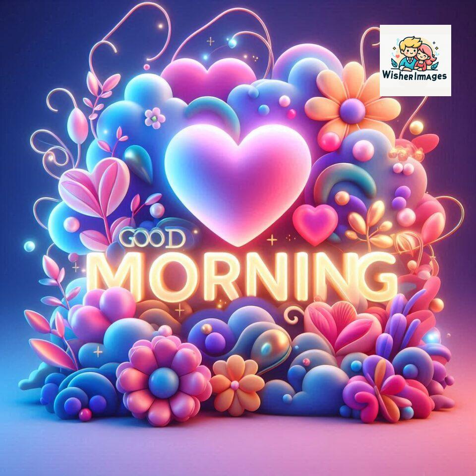 Bright and Cheerful D Good Morning Design with Hearts and flowers with colour full light setup with good morning Flowers ()