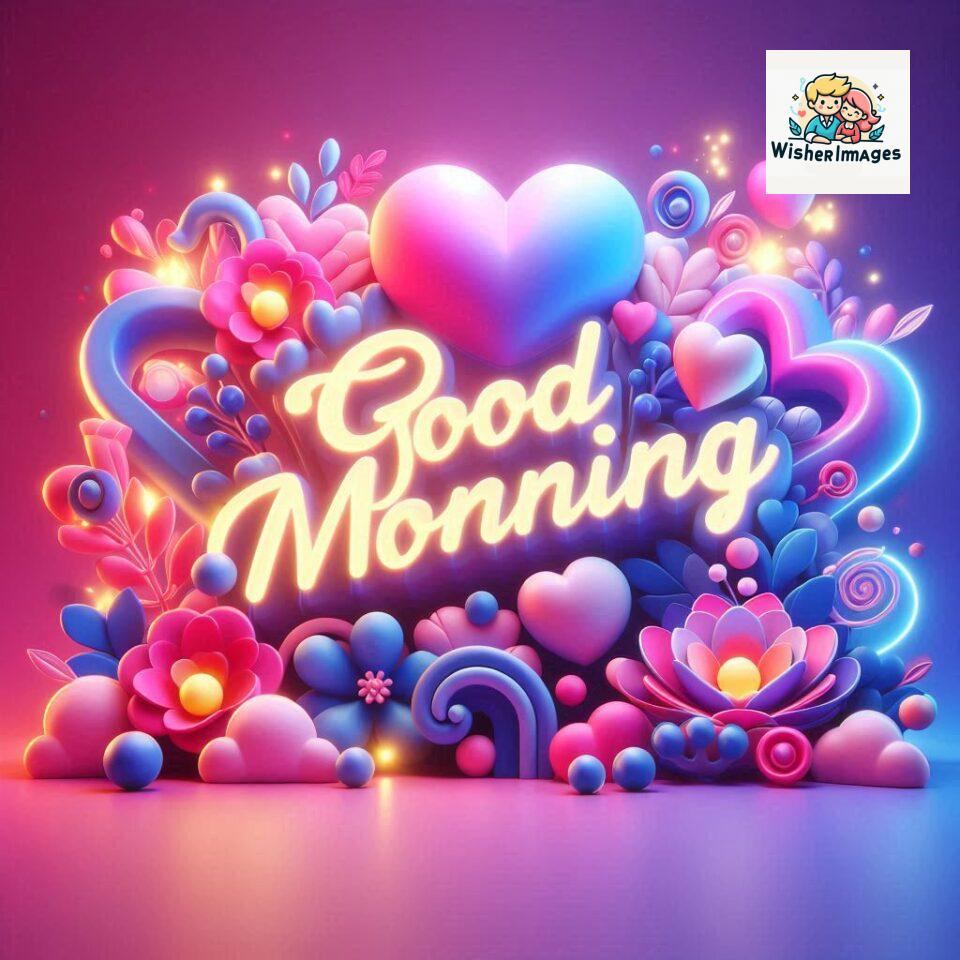 Bright and Cheerful D Good Morning Design with Hearts and flowers with colour full light setup with good morning Flowers ()