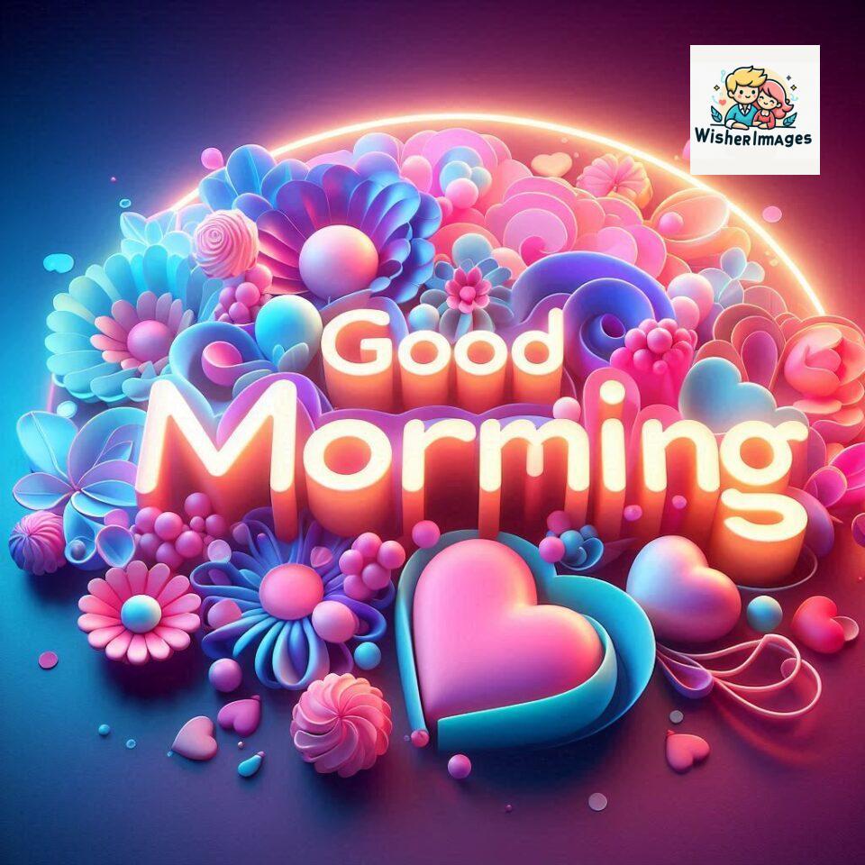 Bright and Cheerful D Good Morning Design with Hearts and flowers with colour full light setup with good morning Flowers ()