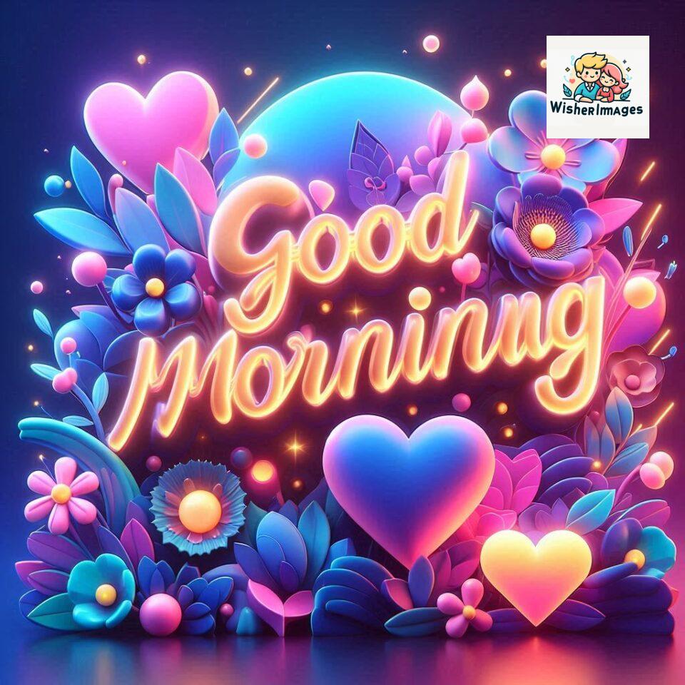 Bright and Cheerful D Good Morning Design with Hearts and flowers with colour full light setup with good morning Flowers ()