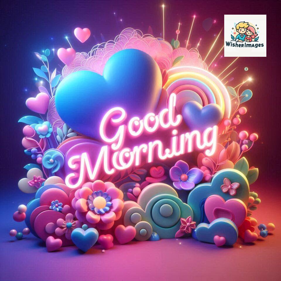 Bright and Cheerful D Good Morning Design with Hearts and flowers with colour full light setup with good morning Flowers ()