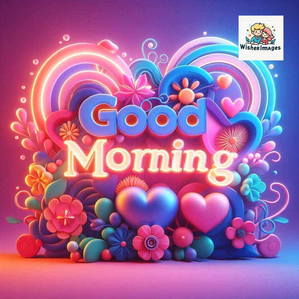 Bright and Cheerful D Good Morning Design with Hearts and flowers with colour full light setup with good morning Flowers ()