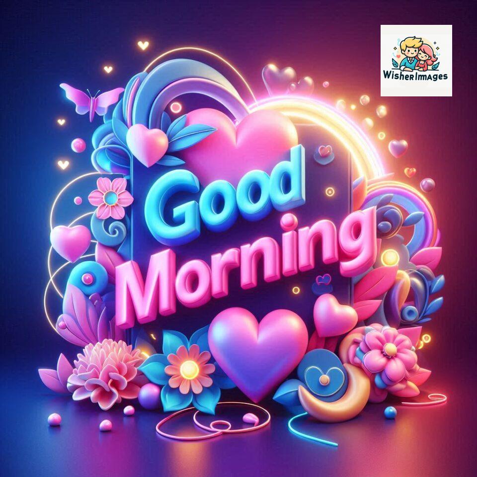 Bright and Cheerful D Good Morning Design with Hearts and flowers with colour full light setup with good morning Flowers ()