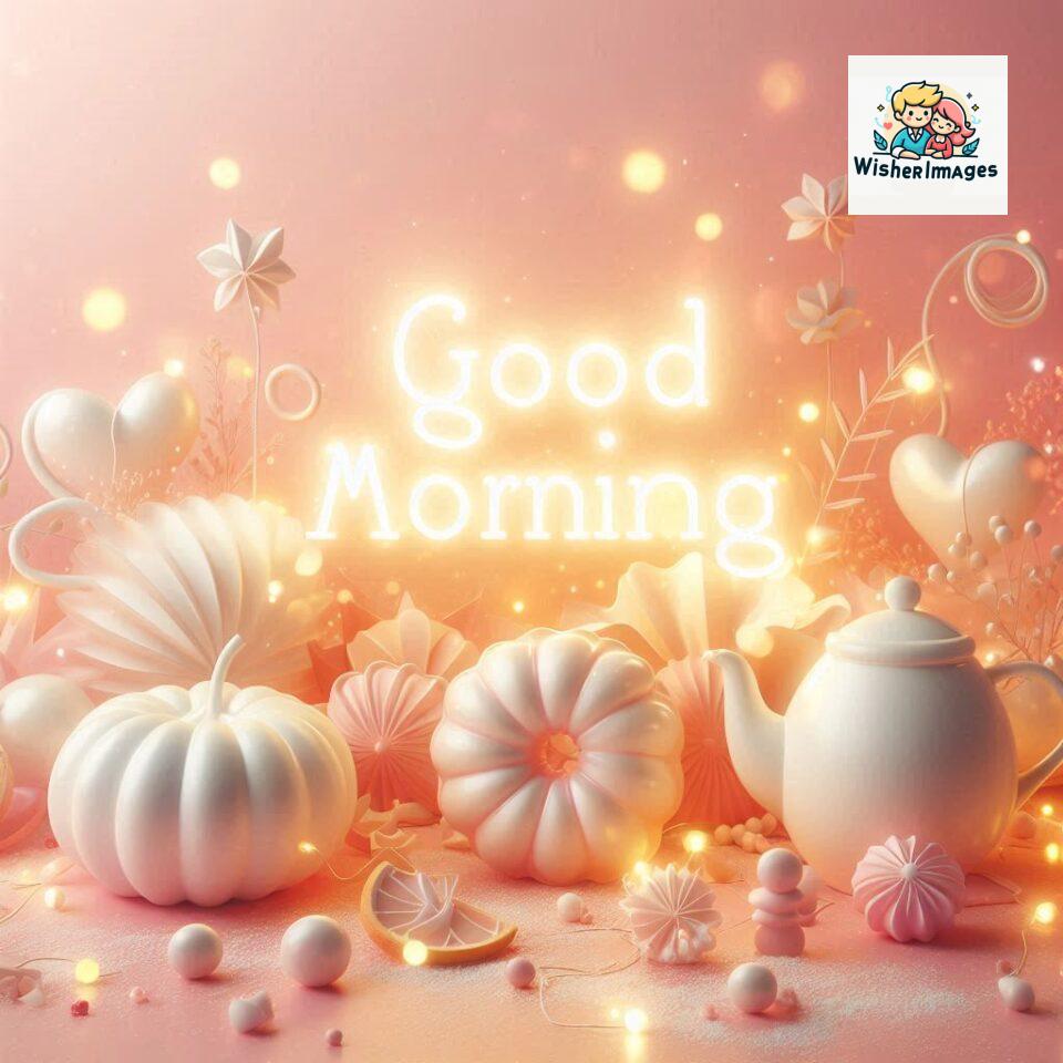 Bright and Cheerful D Good Morning Design with Hearts and flowers with colour full light setup with good morning Flowers ()