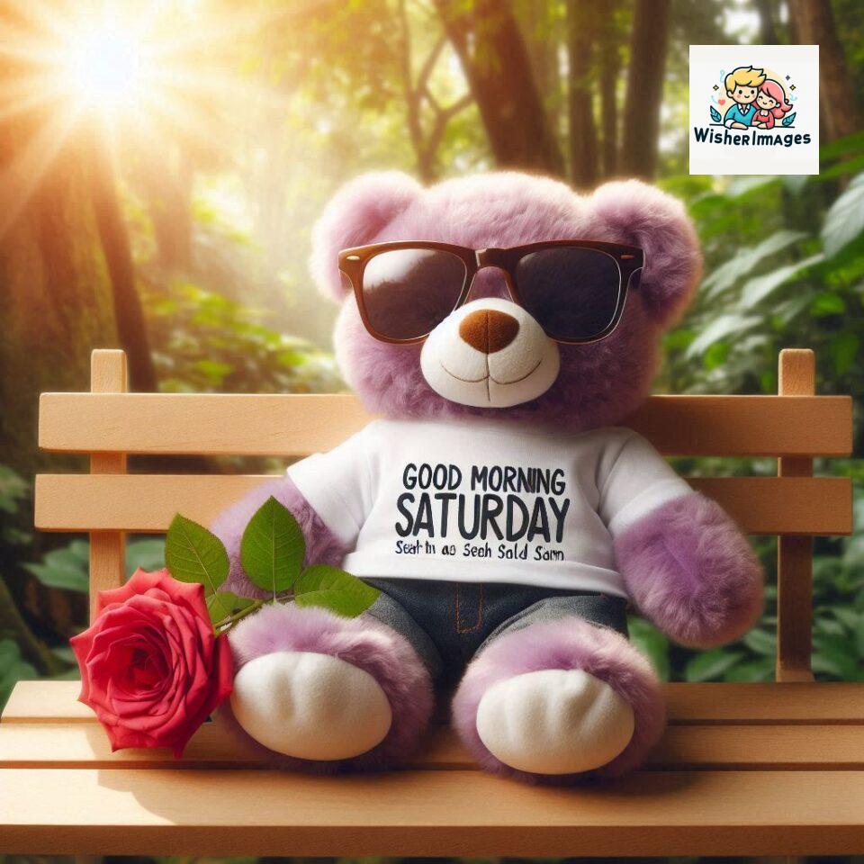 Good-morning-Saturday-free-whatsapp-images-download-A-cute-teddy-bear-reclining-on-a-wooden-bench-An-orange-flower-rests-on-the-bench_1-960x960 200+ Good morning Saturday free whatsapp images download