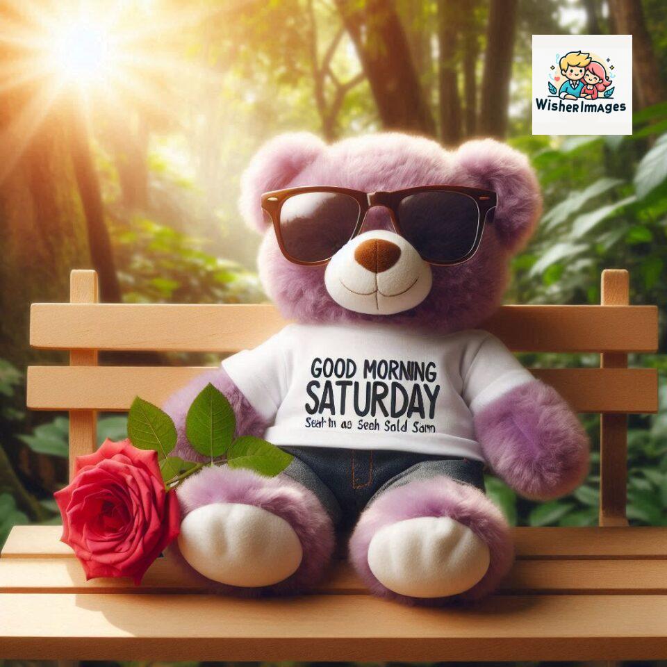 200+ Good morning Saturday free whatsapp images download 154 Good morning Saturday free whatsapp images download A cute teddy bear reclining on a wooden bench An orange flower rests on the bench ()
