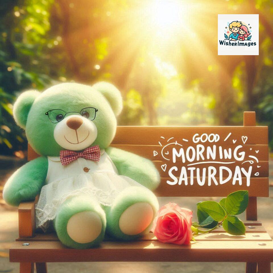 200+ Good morning Saturday free whatsapp images download 134 Good morning Saturday free whatsapp images download A cute teddy bear reclining on a wooden bench An orange flower rests on the bench ()