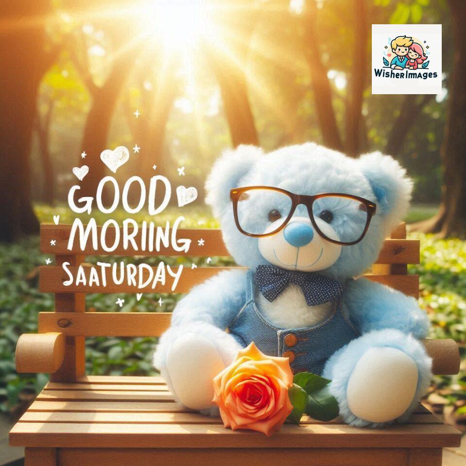 200+ Good morning Saturday free whatsapp images download 86 Good morning Saturday free whatsapp images download A cute teddy bear reclining on a wooden bench An orange flower rests on the bench ()