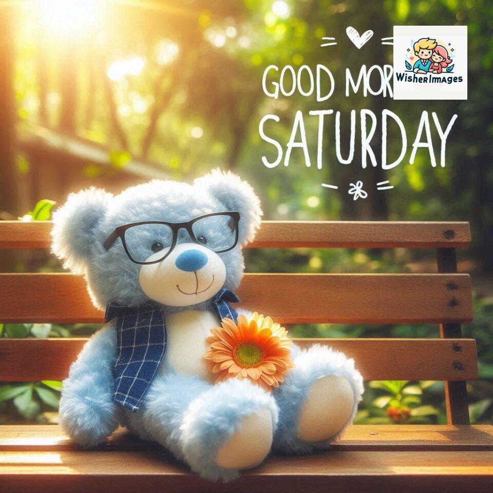 200+ Good morning Saturday free whatsapp images download 81 Good morning Saturday free whatsapp images download A cute teddy bear reclining on a wooden bench An orange flower rests on the bench ()