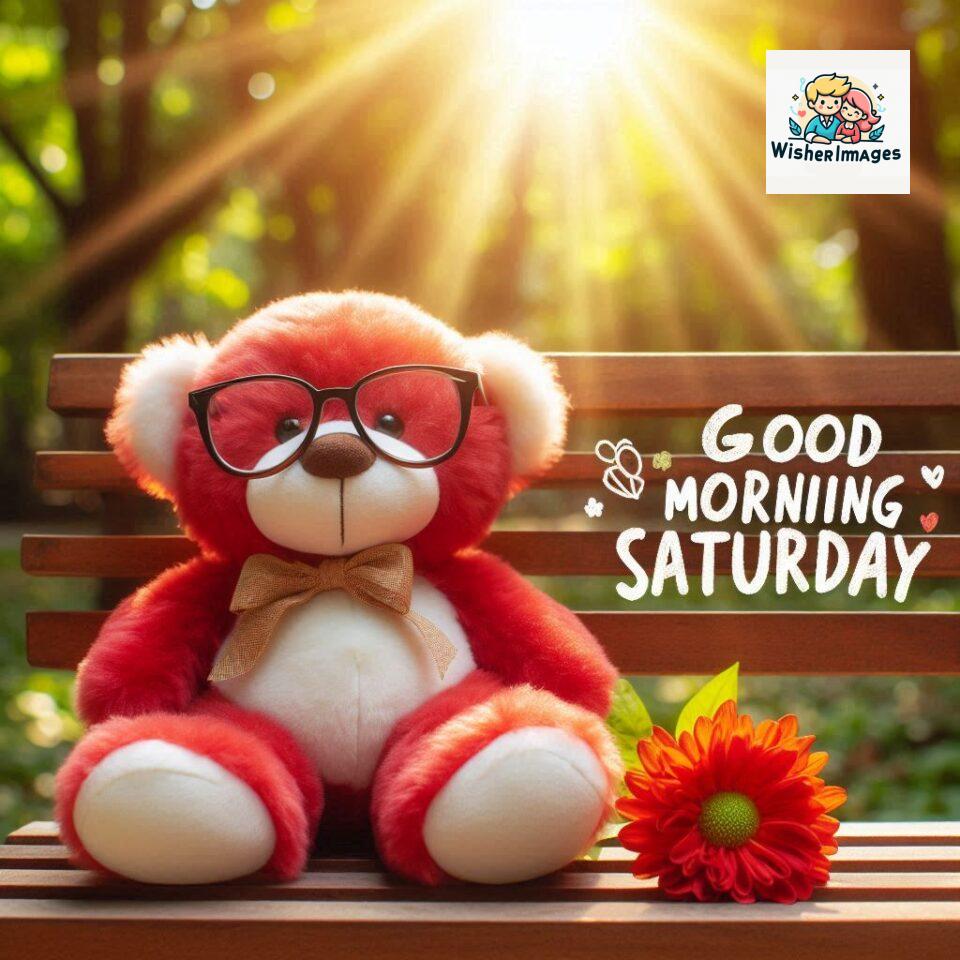 200+ Good morning Saturday free whatsapp images download 54 Good morning Saturday free whatsapp images download A cute teddy bear reclining on a wooden bench An orange flower rests on the bench ()