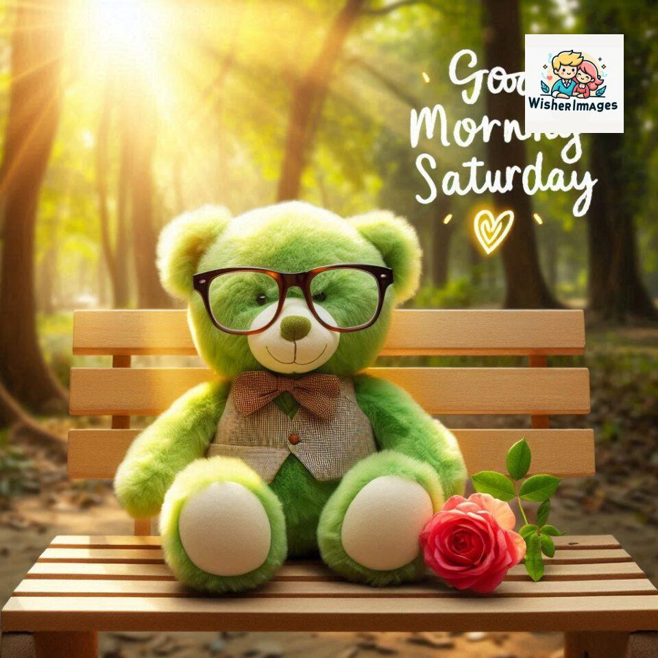 200+ Good morning Saturday free whatsapp images download 110 Good morning Saturday free whatsapp images download A cute teddy bear reclining on a wooden bench An orange flower rests on the bench ()