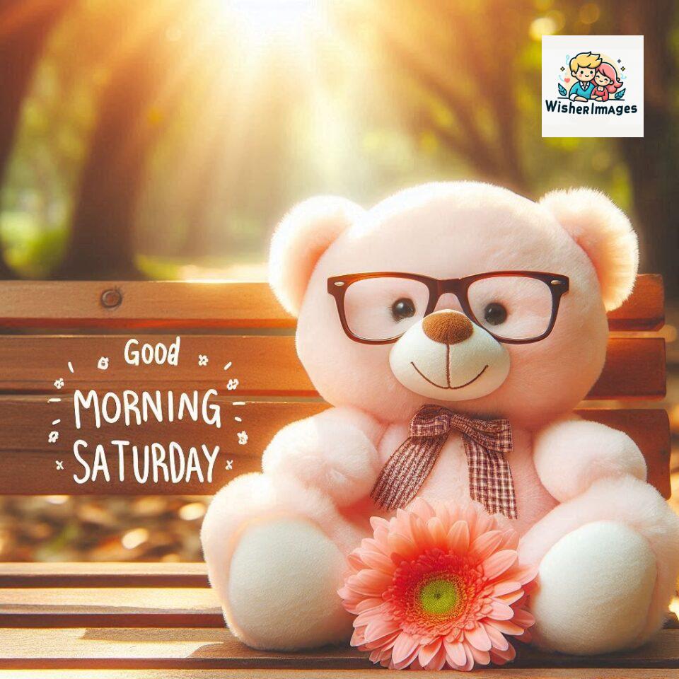 200+ Good morning Saturday free whatsapp images download 66 Good morning Saturday free whatsapp images download A cute teddy bear reclining on a wooden bench An orange flower rests on the bench ()