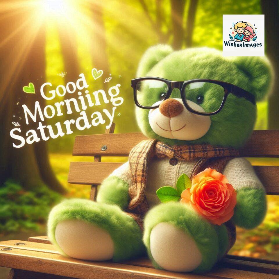 200+ Good morning Saturday free whatsapp images download 103 Good morning Saturday free whatsapp images download A cute teddy bear reclining on a wooden bench An orange flower rests on the bench ()