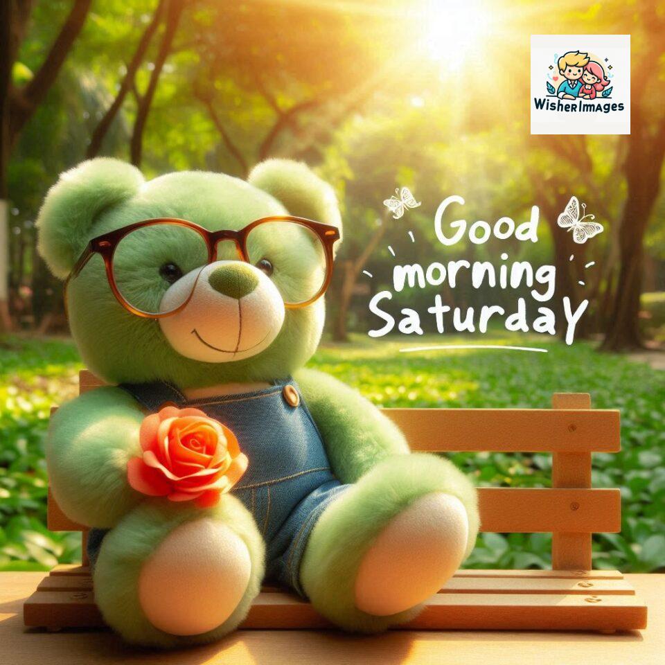200+ Good morning Saturday free whatsapp images download 124 Good morning Saturday free whatsapp images download A cute teddy bear reclining on a wooden bench An orange flower rests on the bench ()