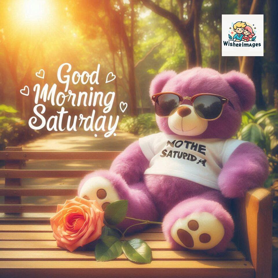200+ Good morning Saturday free whatsapp images download 186 Good morning Saturday free whatsapp images download A cute teddy bear reclining on a wooden bench An orange flower rests on the bench ()