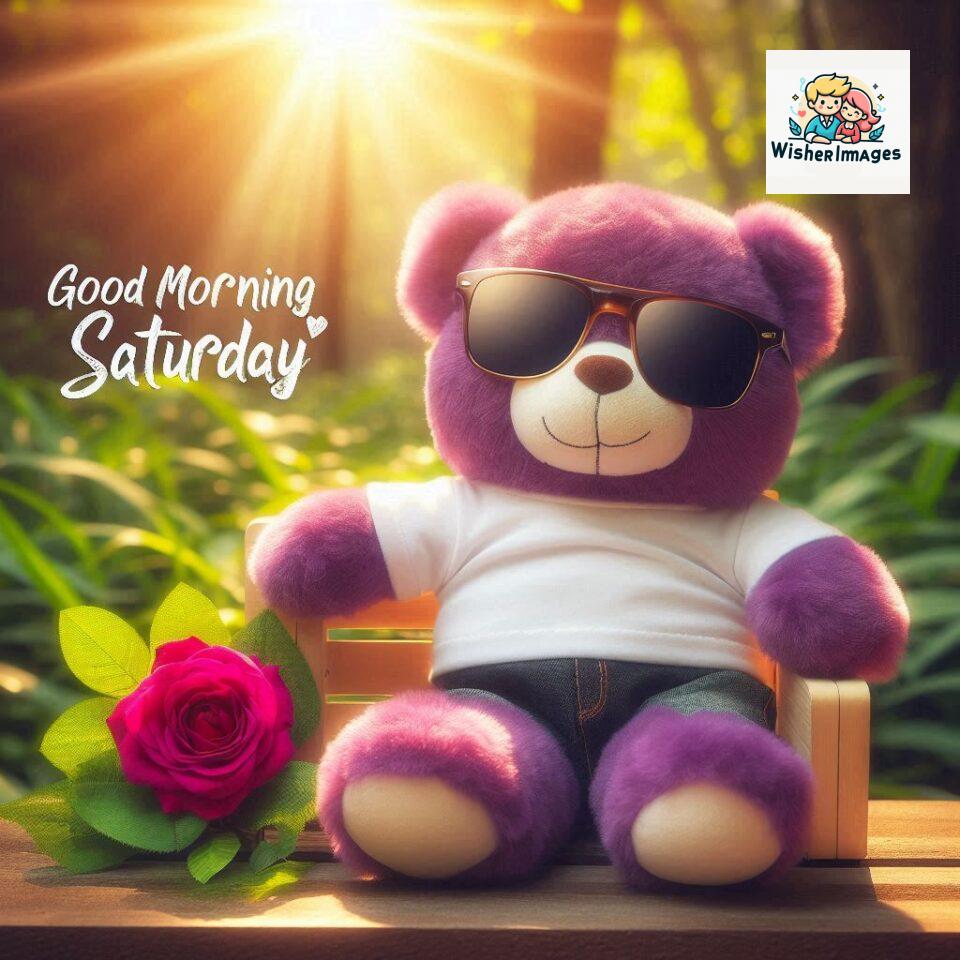 200+ Good morning Saturday free whatsapp images download 144 Good morning Saturday free whatsapp images download A cute teddy bear reclining on a wooden bench An orange flower rests on the bench ()