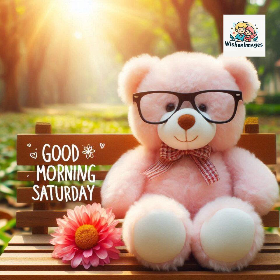 200+ Good morning Saturday free whatsapp images download 71 Good morning Saturday free whatsapp images download A cute teddy bear reclining on a wooden bench An orange flower rests on the bench ()