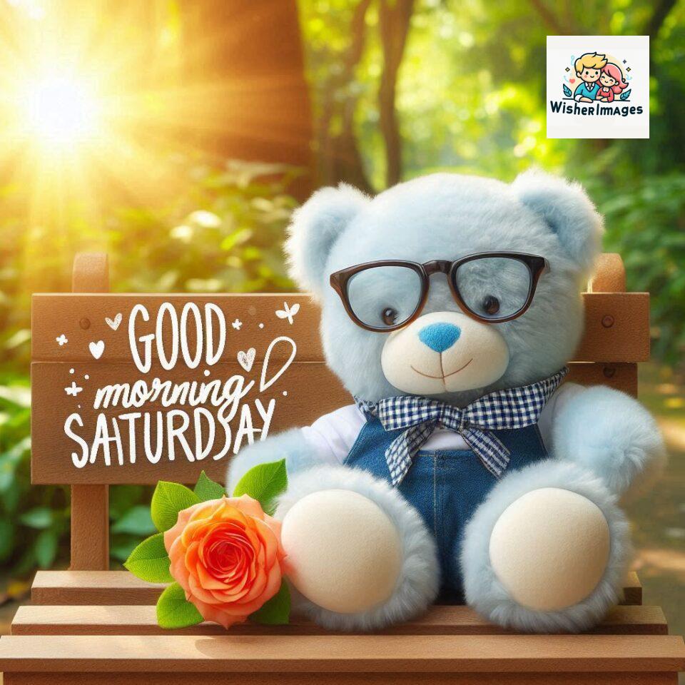 200+ Good morning Saturday free whatsapp images download 94 Good morning Saturday free whatsapp images download A cute teddy bear reclining on a wooden bench An orange flower rests on the bench ()