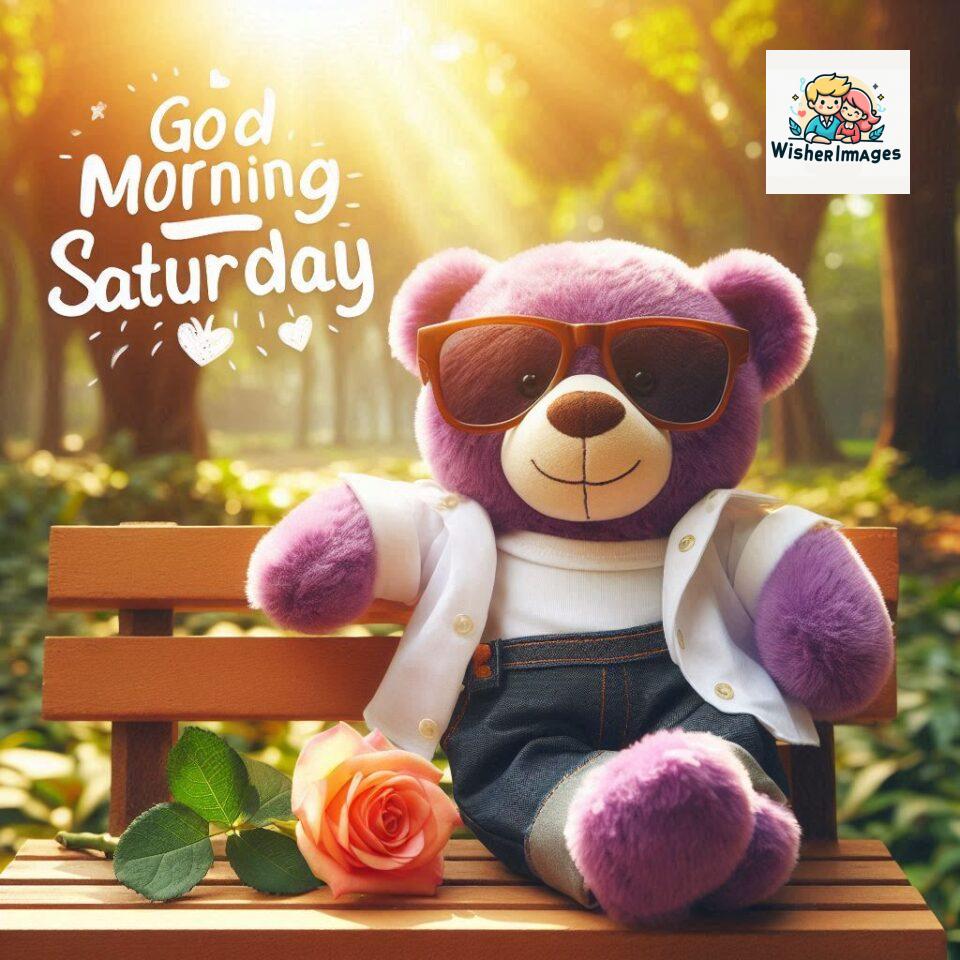 200+ Good morning Saturday free whatsapp images download 149 Good morning Saturday free whatsapp images download A cute teddy bear reclining on a wooden bench An orange flower rests on the bench ()
