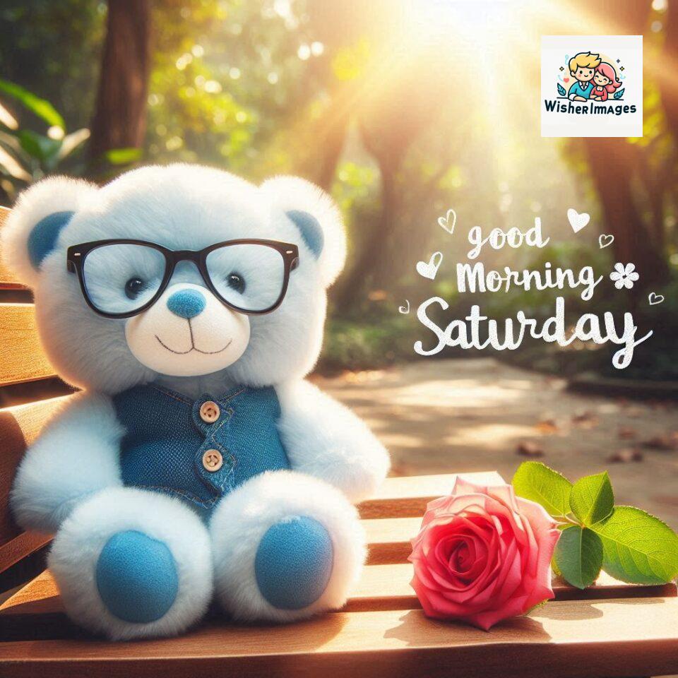 200+ Good morning Saturday free whatsapp images download 87 Good morning Saturday free whatsapp images download A cute teddy bear reclining on a wooden bench An orange flower rests on the bench ()