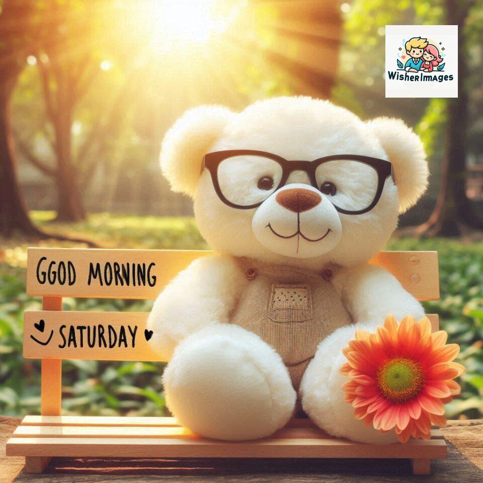 Good-morning-Saturday-free-whatsapp-images-download-A-cute-teddy-bear-reclining-on-a-wooden-bench-An-orange-flower-rests-on-the-bench_125-960x960 200+ Good morning Saturday free whatsapp images download