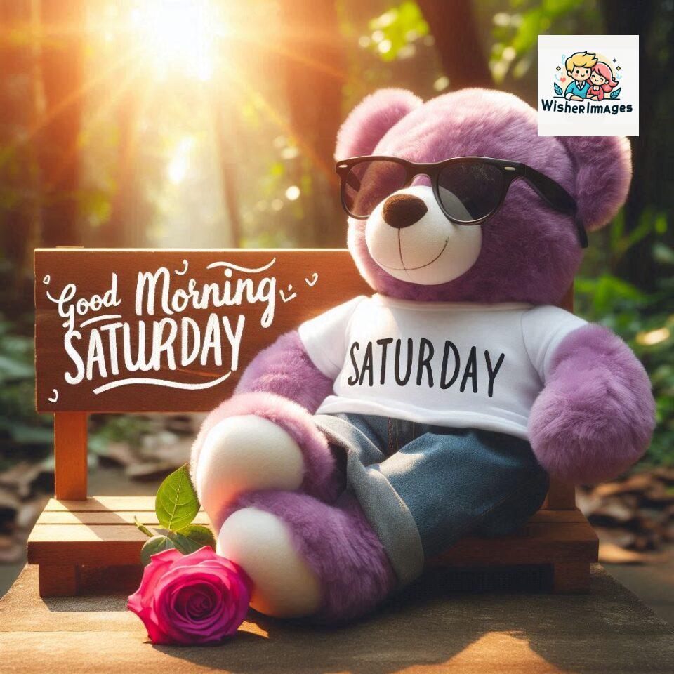 Good-morning-Saturday-free-whatsapp-images-download-A-cute-teddy-bear-reclining-on-a-wooden-bench-An-orange-flower-rests-on-the-bench_127-960x960 200+ Good morning Saturday free whatsapp images download