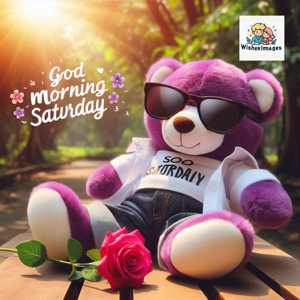 200+ Good morning Saturday free whatsapp images download 157 Good morning Saturday free whatsapp images download A cute teddy bear reclining on a wooden bench An orange flower rests on the bench ()
