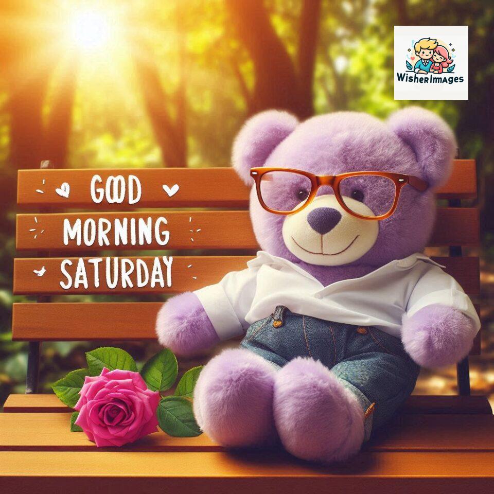 200+ Good morning Saturday free whatsapp images download 181 Good morning Saturday free whatsapp images download A cute teddy bear reclining on a wooden bench An orange flower rests on the bench ()