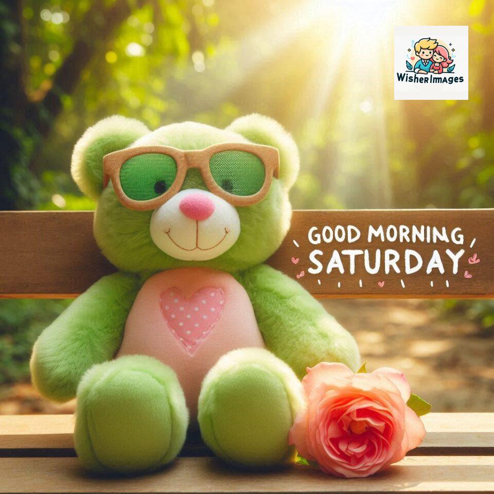 200+ Good morning Saturday free whatsapp images download 129 Good morning Saturday free whatsapp images download A cute teddy bear reclining on a wooden bench An orange flower rests on the bench ()