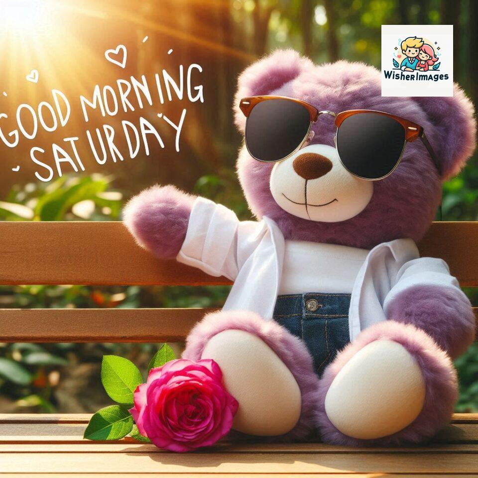 200+ Good morning Saturday free whatsapp images download 147 Good morning Saturday free whatsapp images download A cute teddy bear reclining on a wooden bench An orange flower rests on the bench ()