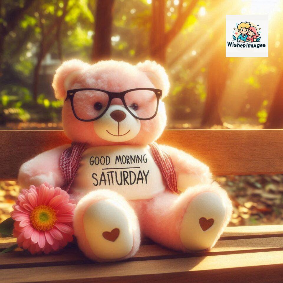 200+ Good morning Saturday free whatsapp images download 72 Good morning Saturday free whatsapp images download A cute teddy bear reclining on a wooden bench An orange flower rests on the bench ()
