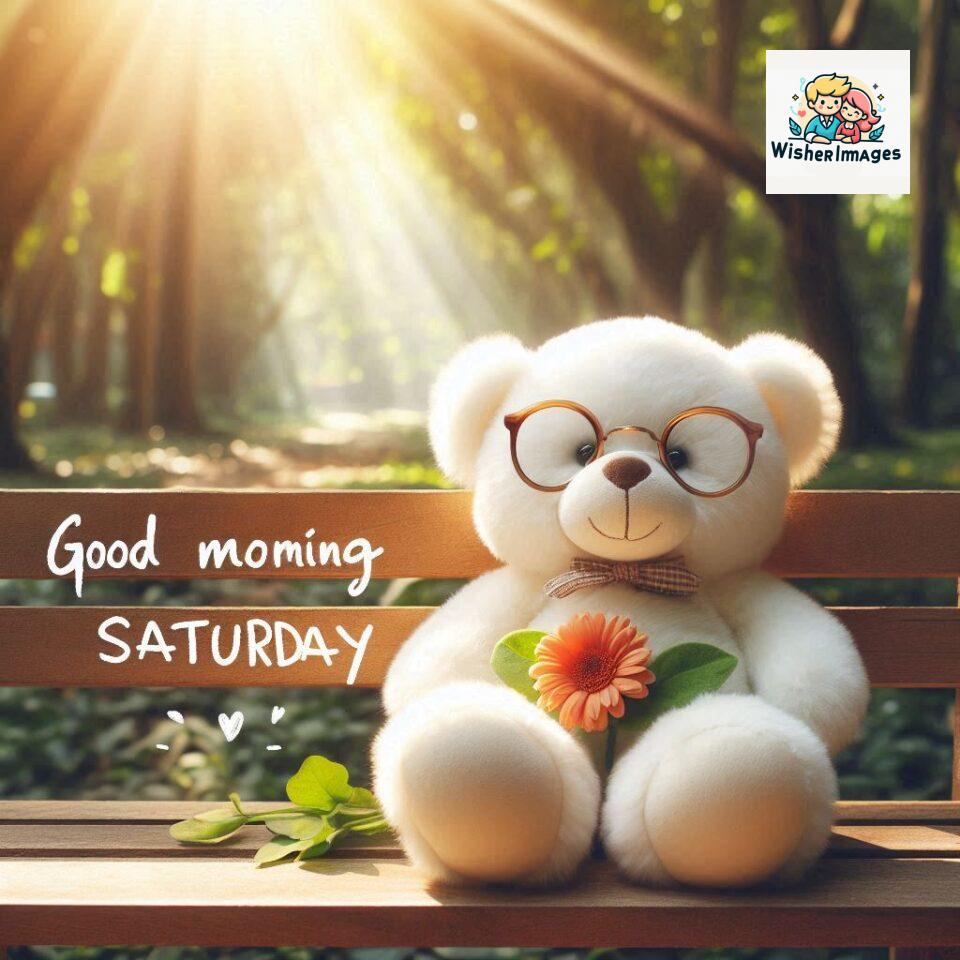 Good-morning-Saturday-free-whatsapp-images-download-A-cute-teddy-bear-reclining-on-a-wooden-bench-An-orange-flower-rests-on-the-bench_137-960x960 200+ Good morning Saturday free whatsapp images download