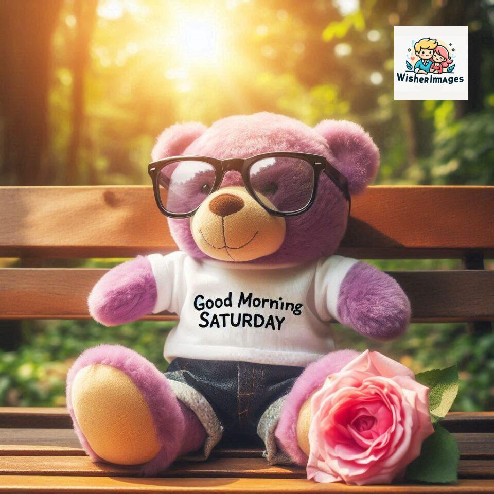 Good-morning-Saturday-free-whatsapp-images-download-A-cute-teddy-bear-reclining-on-a-wooden-bench-An-orange-flower-rests-on-the-bench_139-960x960 200+ Good morning Saturday free whatsapp images download