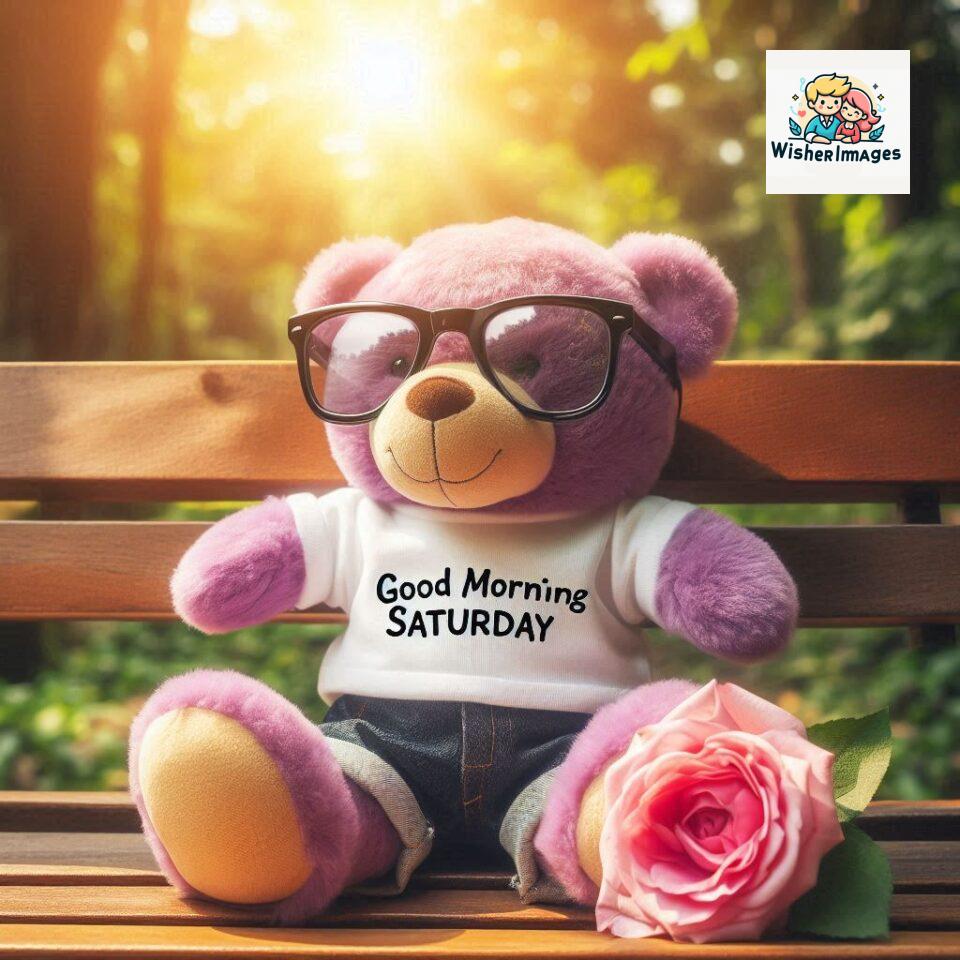 200+ Good morning Saturday free whatsapp images download 162 Good morning Saturday free whatsapp images download A cute teddy bear reclining on a wooden bench An orange flower rests on the bench ()