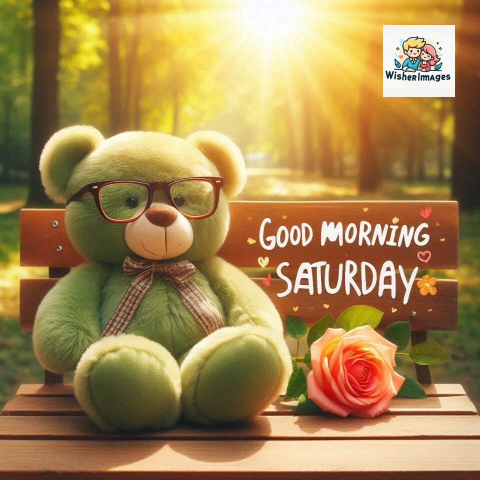 200+ Good morning Saturday free whatsapp images download 105 Good morning Saturday free whatsapp images download A cute teddy bear reclining on a wooden bench An orange flower rests on the bench ()