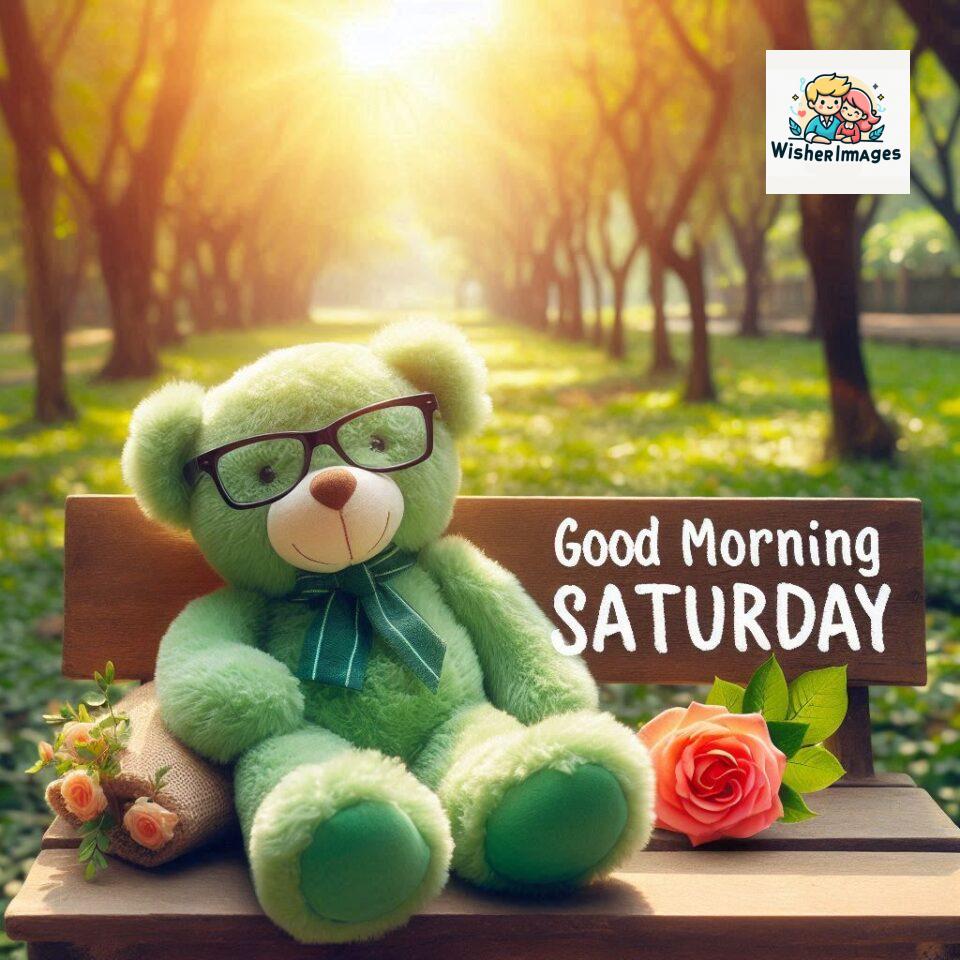200+ Good morning Saturday free whatsapp images download 121 Good morning Saturday free whatsapp images download A cute teddy bear reclining on a wooden bench An orange flower rests on the bench ()