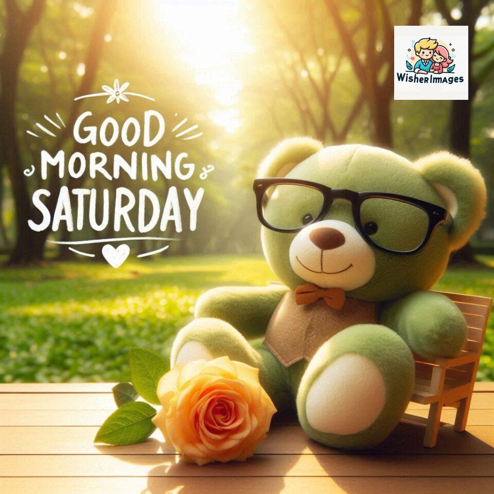 Good-morning-Saturday-free-whatsapp-images-download-A-cute-teddy-bear-reclining-on-a-wooden-bench-An-orange-flower-rests-on-the-bench_148-960x960 200+ Good morning Saturday free whatsapp images download