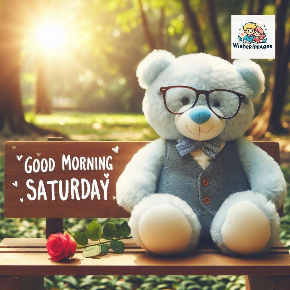 200+ Good morning Saturday free whatsapp images download 93 Good morning Saturday free whatsapp images download A cute teddy bear reclining on a wooden bench An orange flower rests on the bench ()