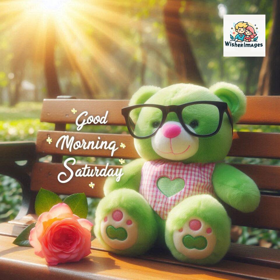 200+ Good morning Saturday free whatsapp images download 126 Good morning Saturday free whatsapp images download A cute teddy bear reclining on a wooden bench An orange flower rests on the bench ()