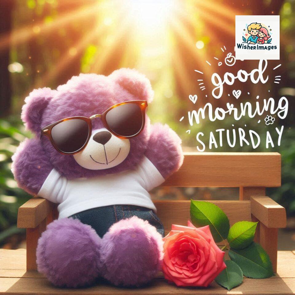 200+ Good morning Saturday free whatsapp images download 142 Good morning Saturday free whatsapp images download A cute teddy bear reclining on a wooden bench An orange flower rests on the bench ()