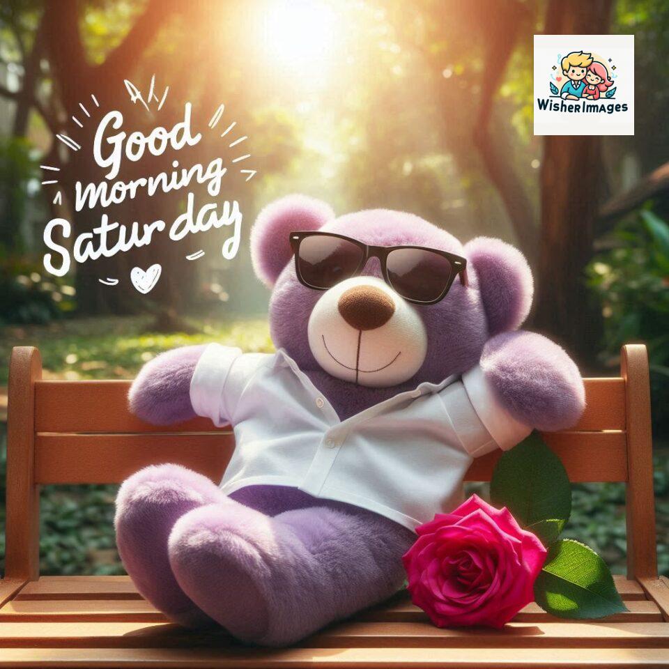 200+ Good morning Saturday free whatsapp images download 187 Good morning Saturday free whatsapp images download A cute teddy bear reclining on a wooden bench An orange flower rests on the bench ()