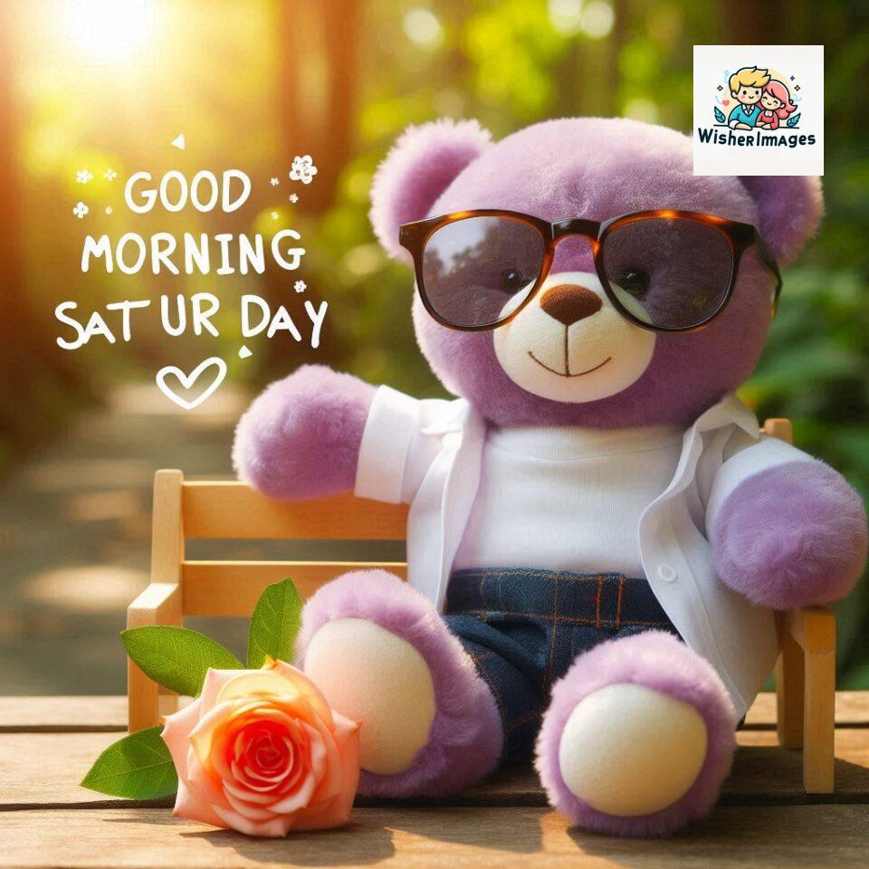 200+ Good morning Saturday free whatsapp images download 146 Good morning Saturday free whatsapp images download A cute teddy bear reclining on a wooden bench An orange flower rests on the bench ()