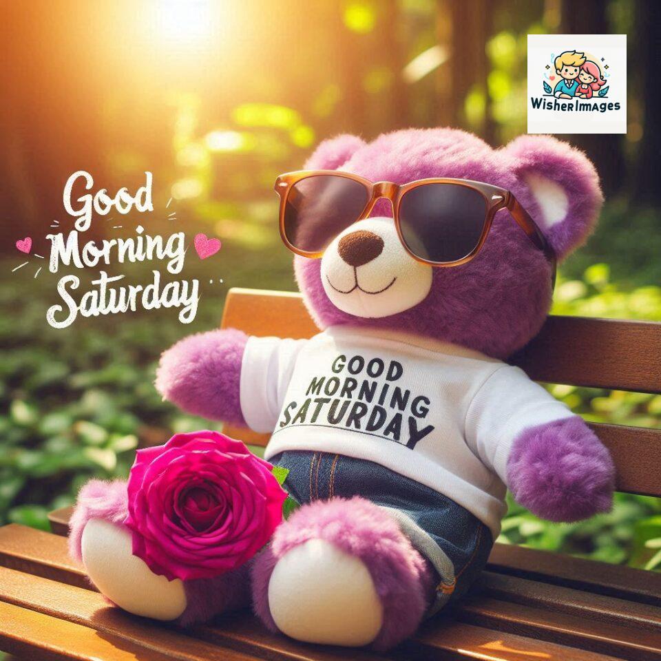 200+ Good morning Saturday free whatsapp images download 163 Good morning Saturday free whatsapp images download A cute teddy bear reclining on a wooden bench An orange flower rests on the bench ()