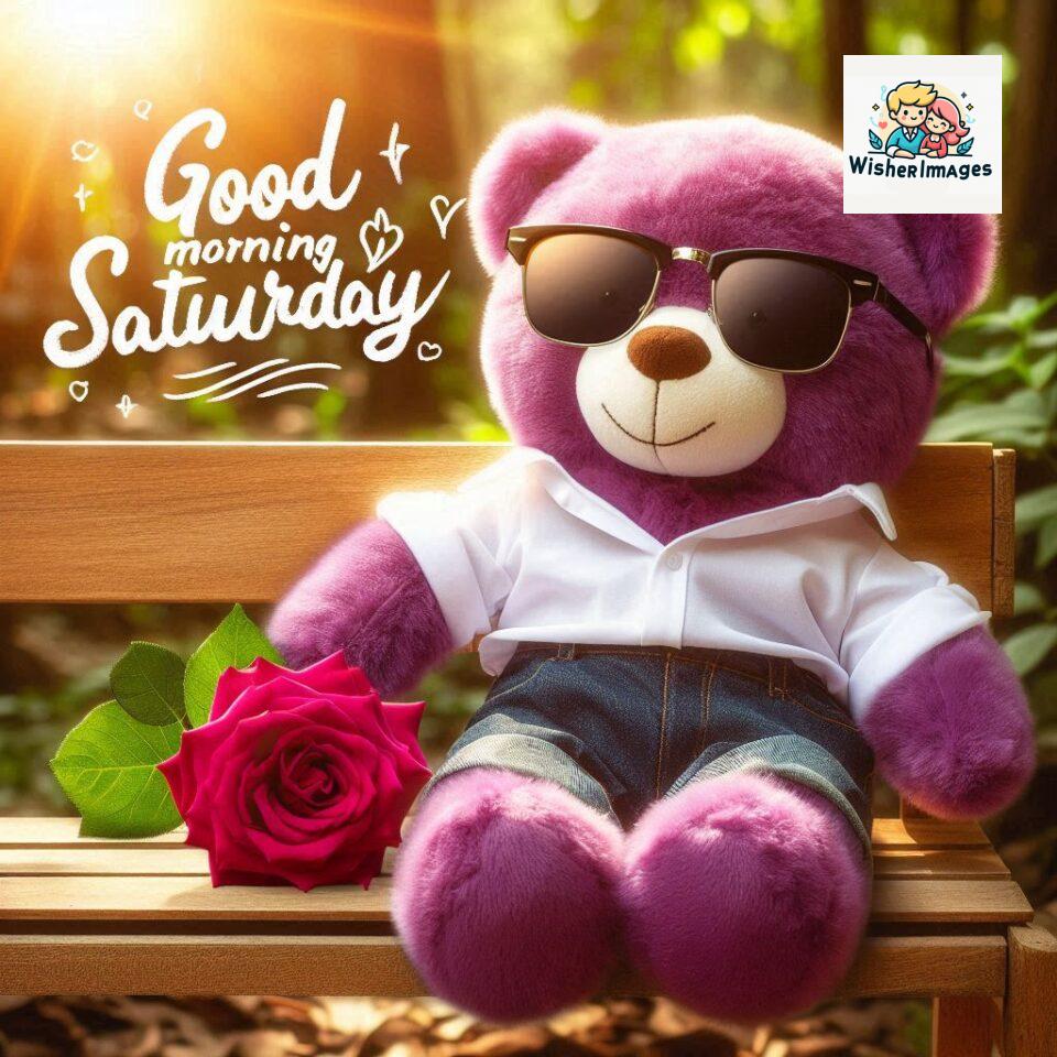 200+ Good morning Saturday free whatsapp images download 161 Good morning Saturday free whatsapp images download A cute teddy bear reclining on a wooden bench An orange flower rests on the bench ()