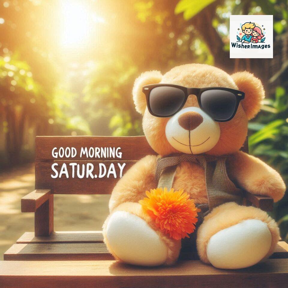 200+ Good morning Saturday free whatsapp images download 28 Good morning Saturday free whatsapp images download A cute teddy bear reclining on a wooden bench An orange flower rests on the bench ()