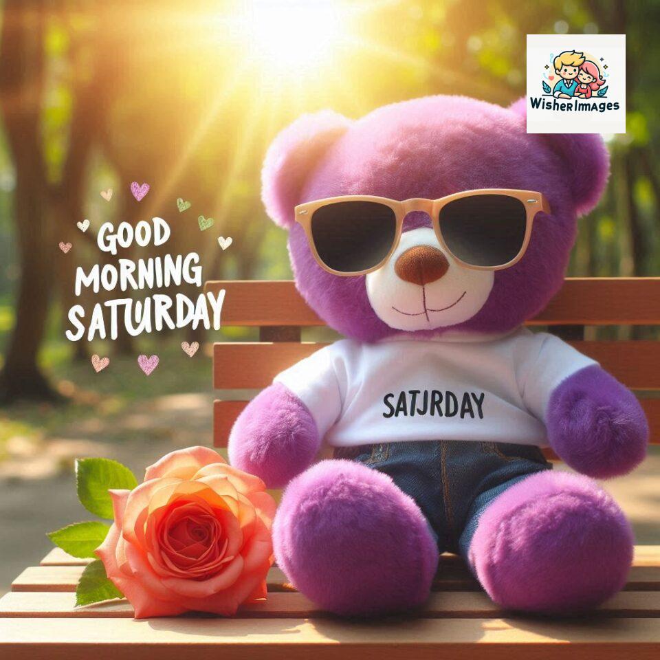 200+ Good morning Saturday free whatsapp images download 158 Good morning Saturday free whatsapp images download A cute teddy bear reclining on a wooden bench An orange flower rests on the bench ()
