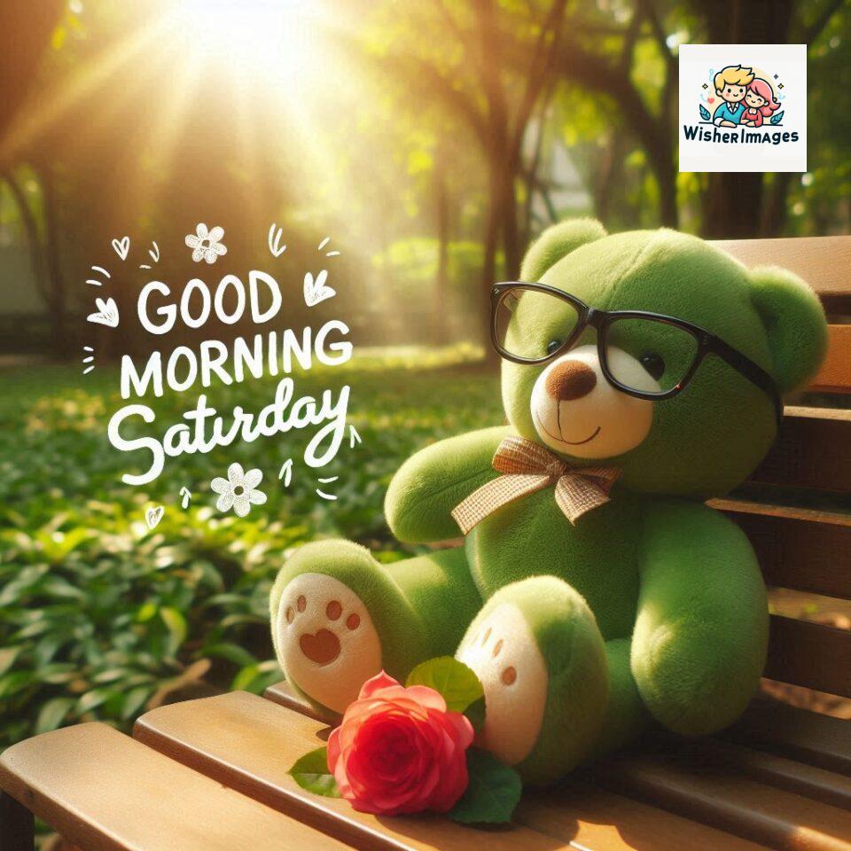200+ Good morning Saturday free whatsapp images download 104 Good morning Saturday free whatsapp images download A cute teddy bear reclining on a wooden bench An orange flower rests on the bench ()