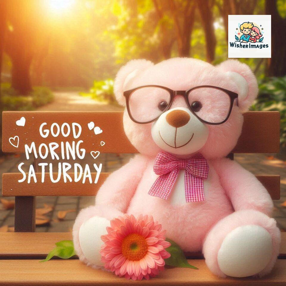 200+ Good morning Saturday free whatsapp images download 61 Good morning Saturday free whatsapp images download A cute teddy bear reclining on a wooden bench An orange flower rests on the bench ()