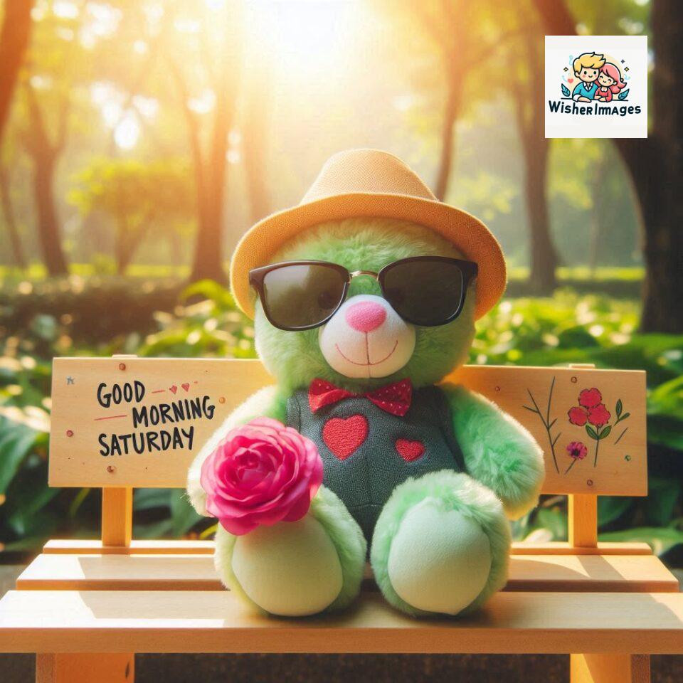 200+ Good morning Saturday free whatsapp images download 125 Good morning Saturday free whatsapp images download A cute teddy bear reclining on a wooden bench An orange flower rests on the bench ()